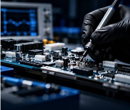 Solda em placa eletrônica de equipamento estético